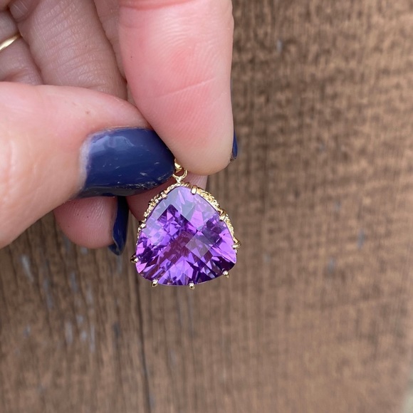 💜Beautiful Genuine Amethyst pendant 14kt. Yellow gold - Picture 3 of 10